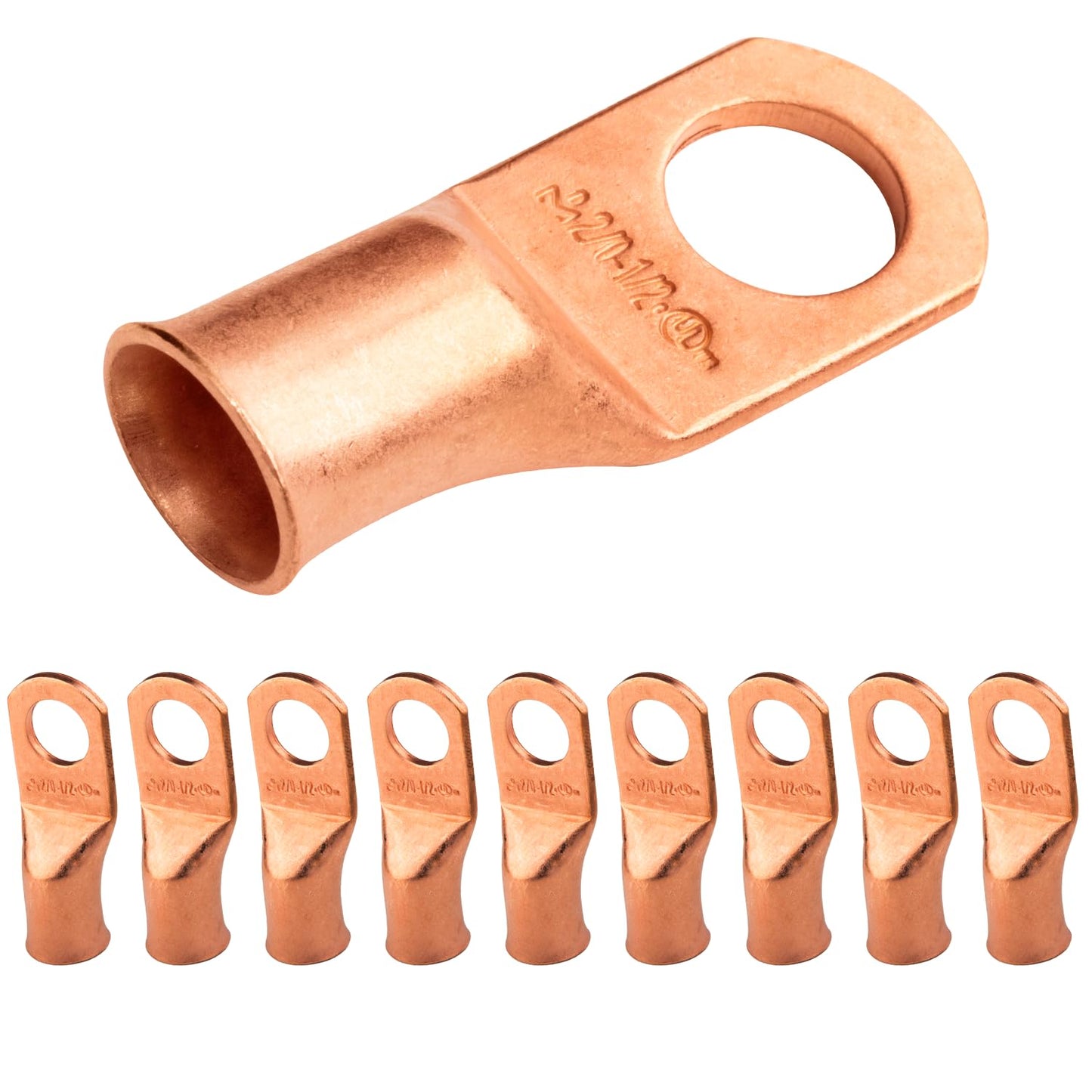 2/0 AWG (00 Gauge) 1/2" Stud, Bare Copper Battery Cable Ends, Wire Lugs, Heavy Duty, MD2012U