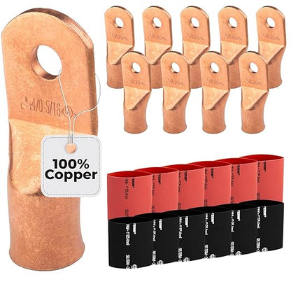 4/0 AWG (0000 Gauge) 5/16" Stud, Bare Copper Battery Cable Ends, Wire Lugs, Heavy Duty, MD4056U