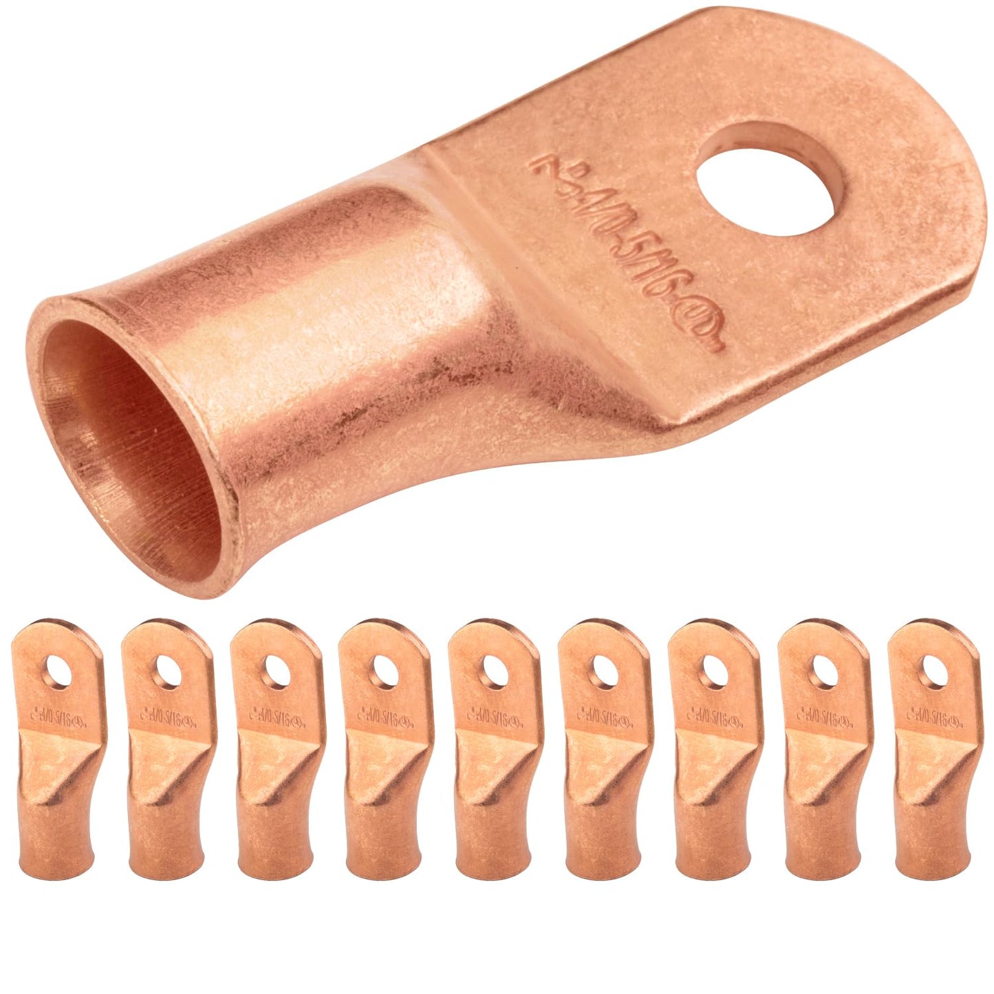 4/0 AWG (0000 Gauge) 5/16" Stud, Bare Copper Battery Cable Ends, Wire Lugs, Heavy Duty, MD4056U
