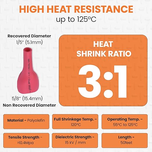 SELTERM 5/8" Red [50 Feet] Marine Grade Heat Shrink Tubing Roll, 3:1 Ratio Dual Wall Adhesive Lined Waterproof Heat Shrink Wrap Tube, for Battery Cable Lugs Wire Terminals Connectors