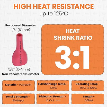 SELTERM 5/8" Red [50 Feet] Marine Grade Heat Shrink Tubing Roll, 3:1 Ratio Dual Wall Adhesive Lined Waterproof Heat Shrink Wrap Tube, for Battery Cable Lugs Wire Terminals Connectors