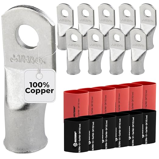3/0 AWG (000 Gauge) 3/8" Stud, Tinned Copper Battery Cable Ends, Wire Lugs, Marine Grade, MD3038P