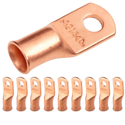 2 AWG (2 Gauge) 1/4" Stud, Bare Copper Battery Cable Ends, Wire Lugs, Heavy Duty, MD0214U