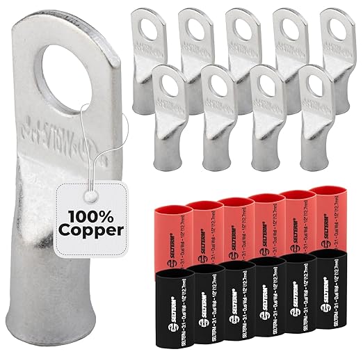 4 AWG (4 Gauge) 5/16" Stud, (Wide Pad) Tinned Copper Battery Cable Ends, Wire Lugs, Marine Grade, MD0456PW