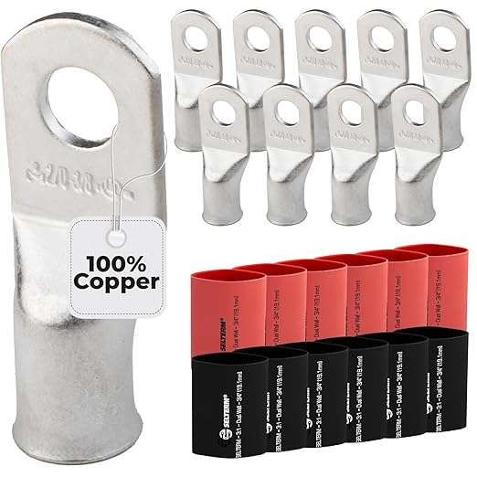 2/0 AWG (00 Gauge) 3/8" Stud, Tinned Copper Battery Cable Ends, Wire Lugs, Marine Grade, MD2038P