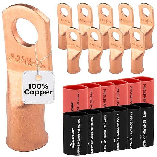 2 AWG (2 Gauge) 5/16" Stud, Bare Copper Battery Cable Ends, Wire Lugs, Heavy Duty, MD0256U