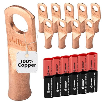 8 AWG (8 Gauge) 1/4" Stud, Bare Copper Battery Cable Ends, Wire Lugs, Heavy Duty, MD0814U