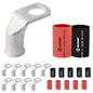 2 AWG 3/8" Stud - 90 Degree Bent Battery Lugs - 10pcs - Ring Terminal Connectors with 12pcs 3:1 Black & Red 5/8" Heat Shrink Tubing - Heavy Duty Battery Cable Ends - Tinned Copper Wire Connector Kit