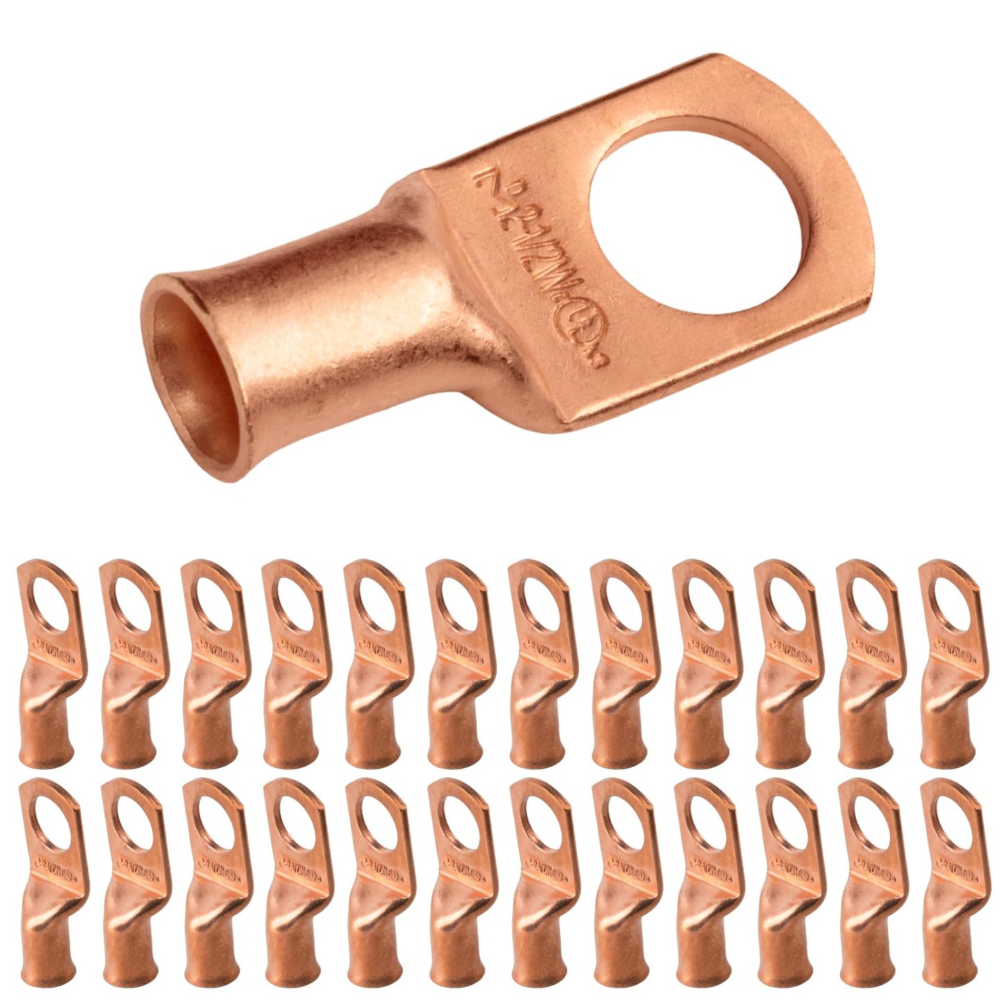 2 AWG (2 Gauge) 1/2" Stud, Bare Copper Battery Cable Ends, Wire Lugs, Heavy Duty, MD0212UW