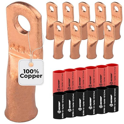 6 AWG (6 Gauge) #10 Stud, Bare Copper Battery Cable Ends, Wire Lugs, Heavy Duty, MD0610U