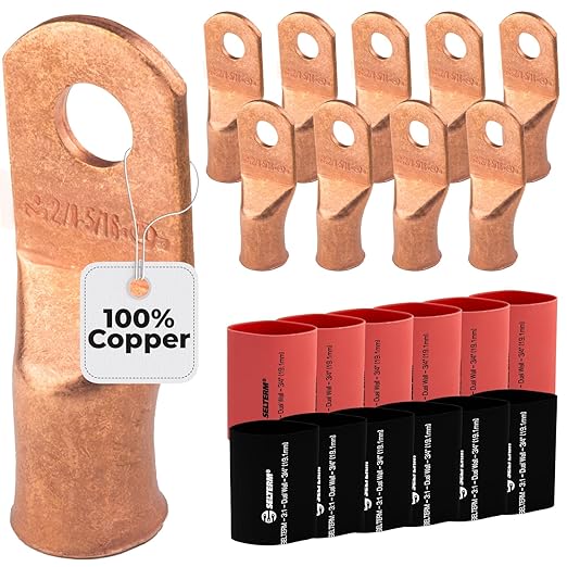 2/0 AWG (00 Gauge) 5/16" Stud, Bare Copper Battery Cable Ends, Wire Lugs, Heavy Duty, MD2056U