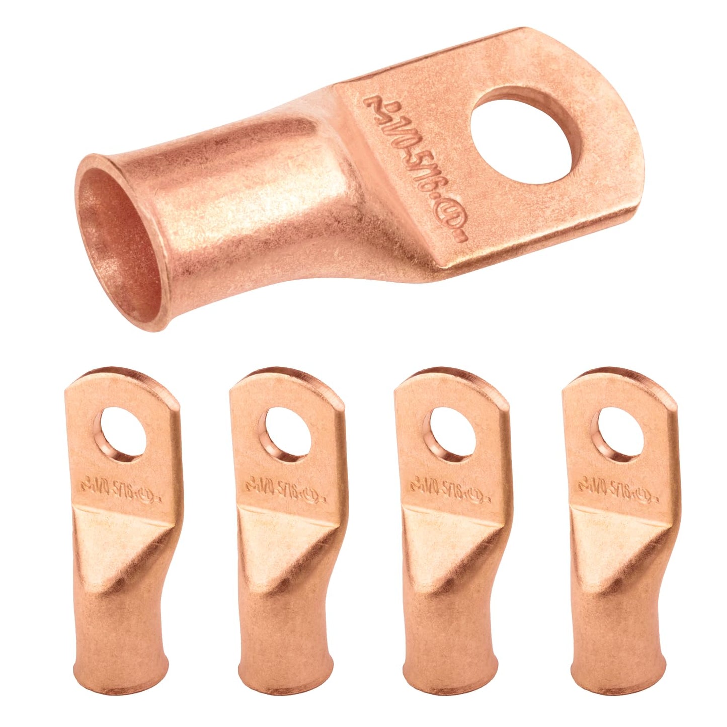 1/0 AWG (0 Gauge) 5/16" Stud, Bare Copper Battery Cable Ends, Wire Lugs, Heavy Duty, MD1056U