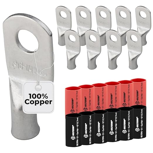8 AWG (8 Gauge) 1/4" Stud, Tinned Copper Battery Cable Ends, Wire Lugs, Marine Grade, MD0814P