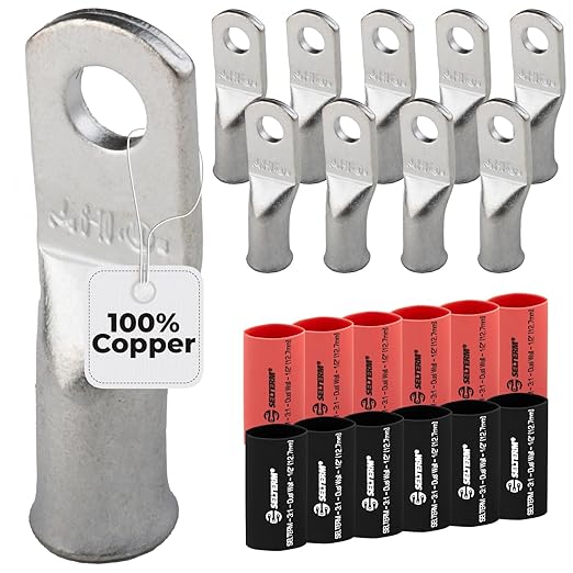 6 AWG (6 Gauge) #10 Stud, Tinned Copper Battery Cable Ends, Wire Lugs, Marine Grade, MD0610P