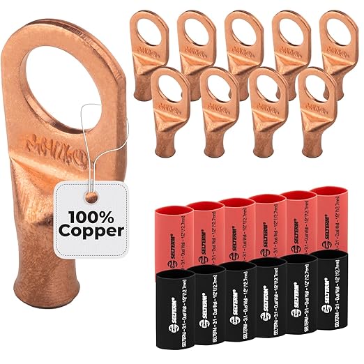 6 AWG (6 Gauge) 1/2" Stud, Bare Copper Battery Cable Ends, Wire Lugs, Heavy Duty, MD0612UX