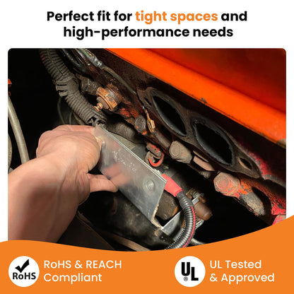 6 AWG 5/16" (Wide Pad) Stud 90 Degree Bent Battery Lugs - 10pcs - Lugs - Ring Terminal Connectors with 12pcs 3:1 Black & Red 1/2" Heat Shrink Tubing- Heavy Duty Cable Ends - Bare Copper Wire Connectors Kit