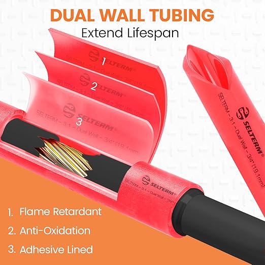 SELTERM 3/4" Red [50 Feet] Marine Grade Heat Shrink Tubing Roll, 3:1 Ratio Dual Wall Adhesive Lined Waterproof Heat Shrink Wrap Tube, for Battery Cable Lugs Wire Terminals Connectors
