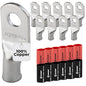 6 AWG (6 Gauge) 1/4" Stud, (Wide Pad) Tinned Copper Battery Cable Ends, Wire Lugs, Marine Grade, MD0614PW