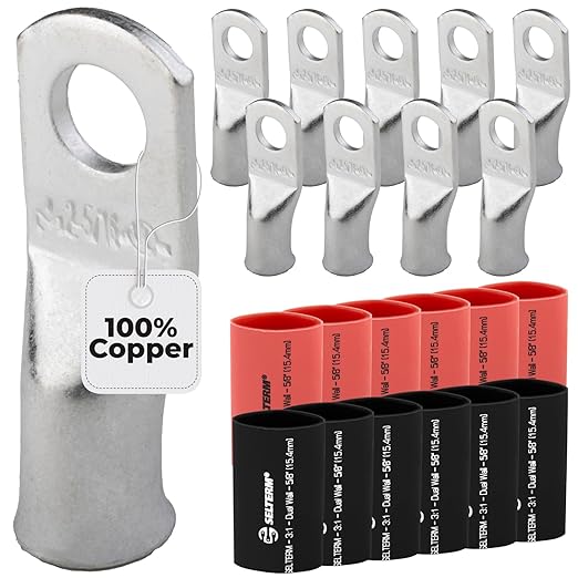 2 AWG (2 Gauge) 5/16" Stud, Tinned Copper Battery Cable Ends, Wire Lugs, Marine Grade, MD0256P