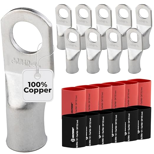2/0 AWG (00 Gauge) 1/2" Stud, Tinned Copper Battery Cable Ends, Wire Lugs, Marine Grade, MD2012P