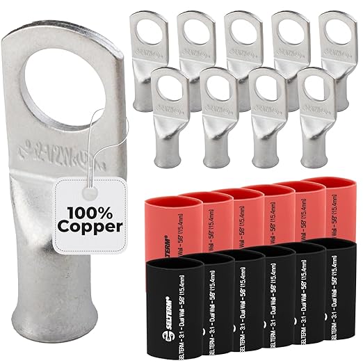 2 AWG (2 Gauge) 1/2" Stud, Tinned Copper Battery Cable Ends, Wire Lugs, Marine Grade, MD0212PW