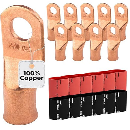4/0 AWG (0000 Gauge) 1/2" Stud, Bare Copper Battery Cable Ends, Wire Lugs, Heavy Duty, MD4012U