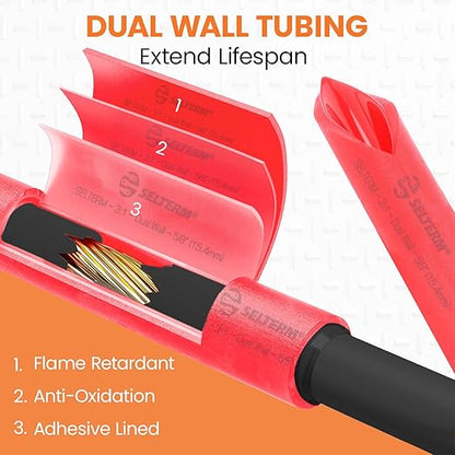 SELTERM 5/8" Red [50 Feet] Marine Grade Heat Shrink Tubing Roll, 3:1 Ratio Dual Wall Adhesive Lined Waterproof Heat Shrink Wrap Tube, for Battery Cable Lugs Wire Terminals Connectors
