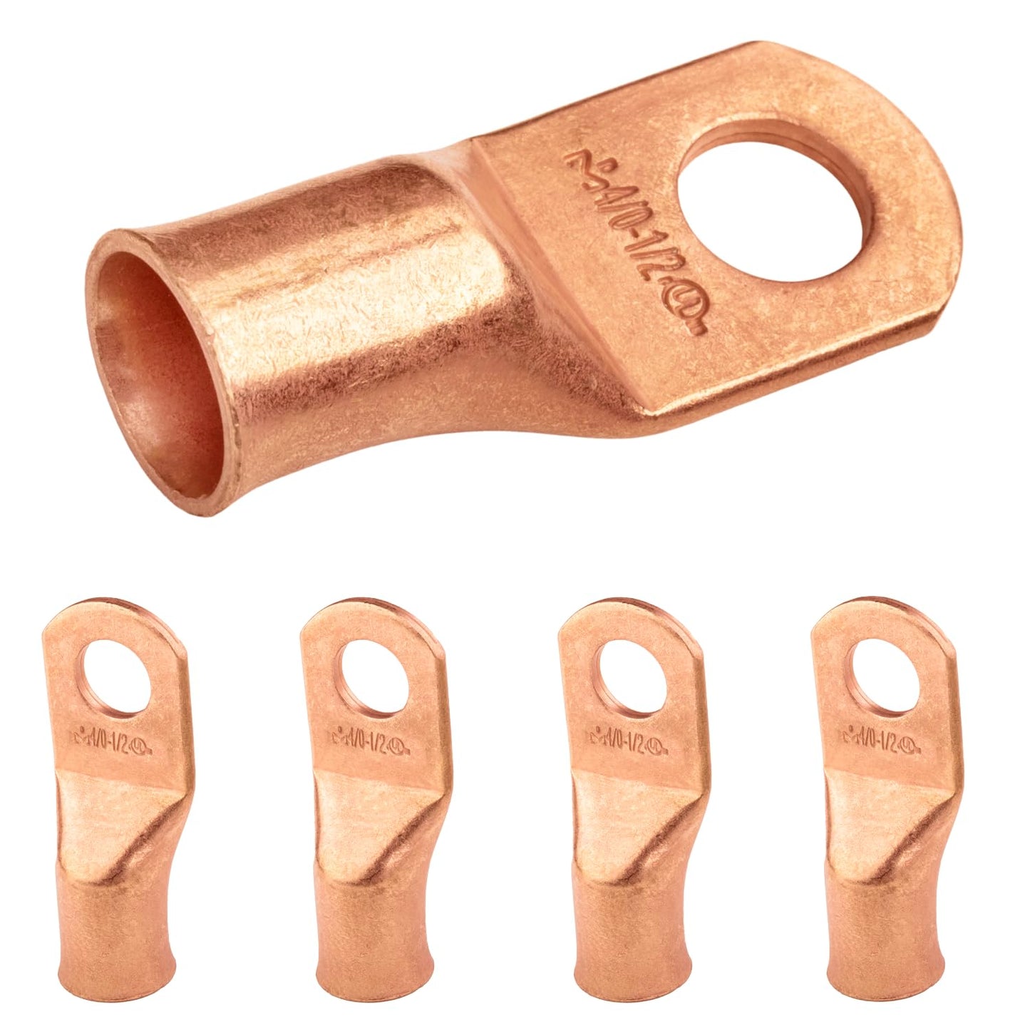 4/0 AWG (0000 Gauge) 1/2" Stud, Bare Copper Battery Cable Ends, Wire Lugs, Heavy Duty, MD4012U