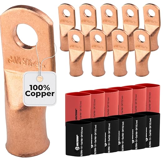 1/0 AWG (0 Gauge) 5/16" Stud, Bare Copper Battery Cable Ends, Wire Lugs, Heavy Duty, MD1056U