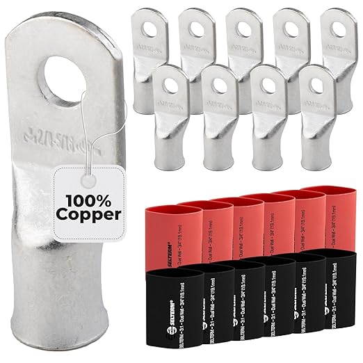 2/0 AWG (00 Gauge) 5/16" Stud, Tinned Copper Battery Cable Ends, Wire Lugs, Marine Grade, MD2056P