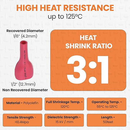 SELTERM 1/2" Red [50 Feet] Marine Grade Heat Shrink Tubing Roll, 3:1 Ratio Dual Wall Adhesive Lined Waterproof Heat Shrink Wrap Tube, for Battery Cable Lugs Wire Terminals Connectors