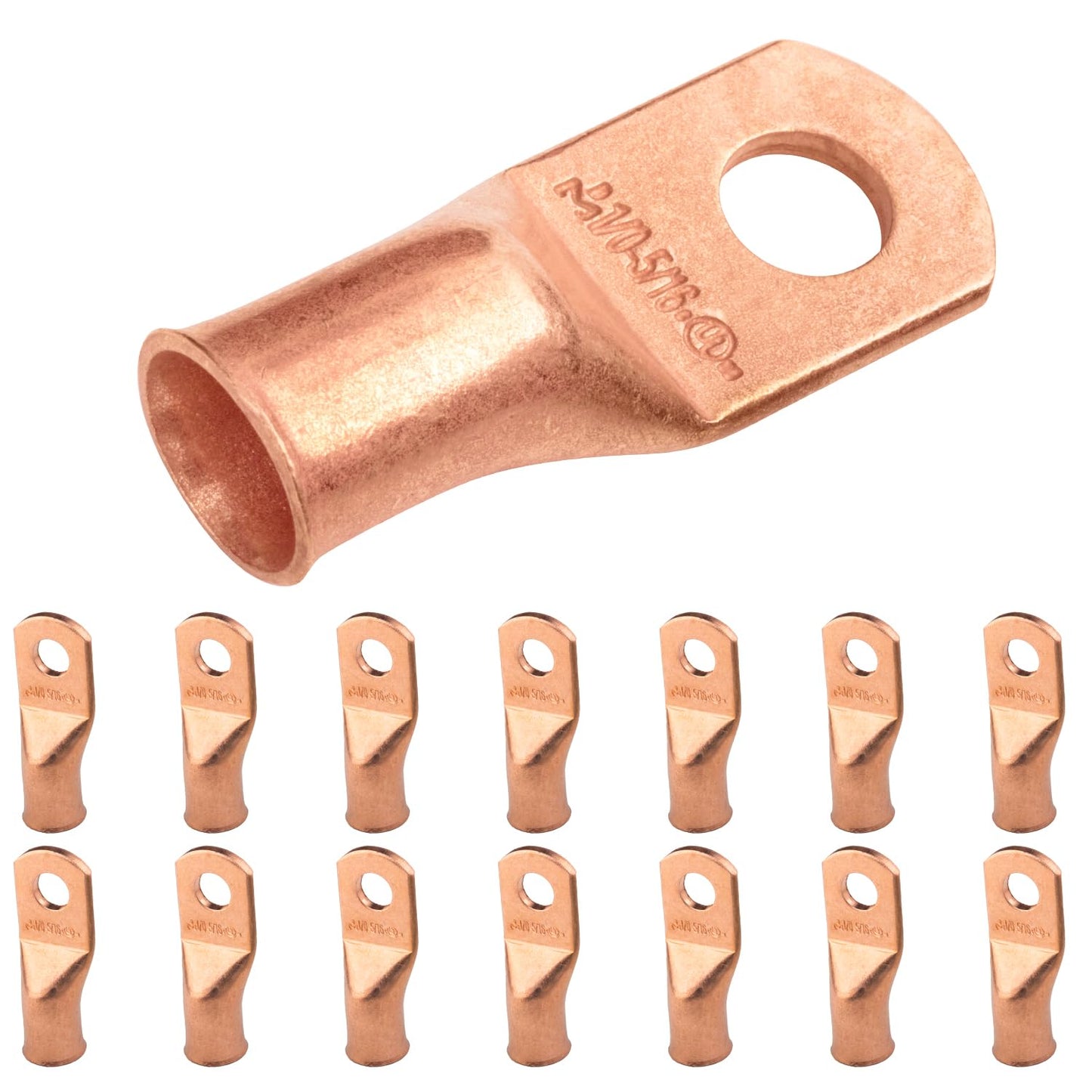 1/0 AWG (0 Gauge) 5/16" Stud, Bare Copper Battery Cable Ends, Wire Lugs, Heavy Duty, MD1056U