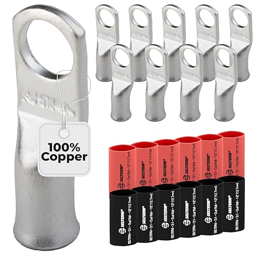6 AWG (6 Gauge) 5/16" Stud, Tinned Copper Battery Cable Ends, Wire Lugs, Marine Grade, MD0656P
