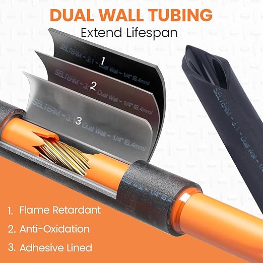 SELTERM 1/4" Black [50 Feet] Marine Grade Heat Shrink Tubing Roll, 3:1 Ratio Dual Wall Adhesive Lined Waterproof Heat Shrink Wrap Tube, for Battery Cable Lugs Wire Terminals Connectors