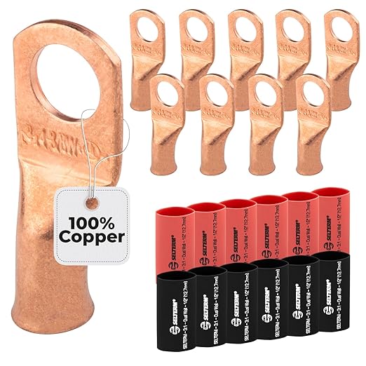 4 AWG (4 Gauge) 3/8" Stud, (Wide Pad) Bare Copper Battery Cable Ends, Wire Lugs, Heavy Duty, MD0438UW