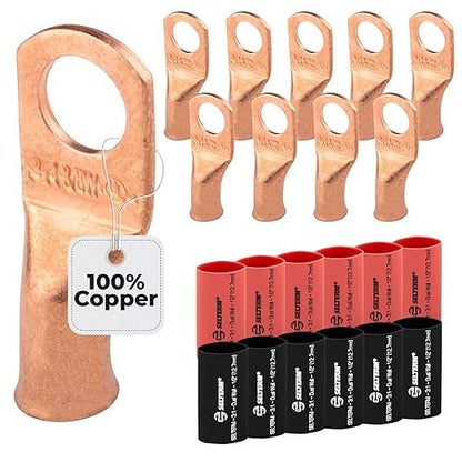 4 AWG (4 Gauge) 3/8" Stud, (Wide Pad) Bare Copper Battery Cable Ends, Wire Lugs, Heavy Duty, MD0438UW
