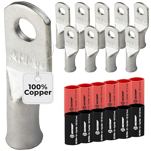 8 AWG (8 Gauge) #10 Stud, Tinned Copper Battery Cable Ends, Wire Lugs, Marine Grade, MD0810P