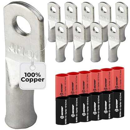 8 AWG (8 Gauge) #10 Stud, Tinned Copper Battery Cable Ends, Wire Lugs, Marine Grade, MD0810P