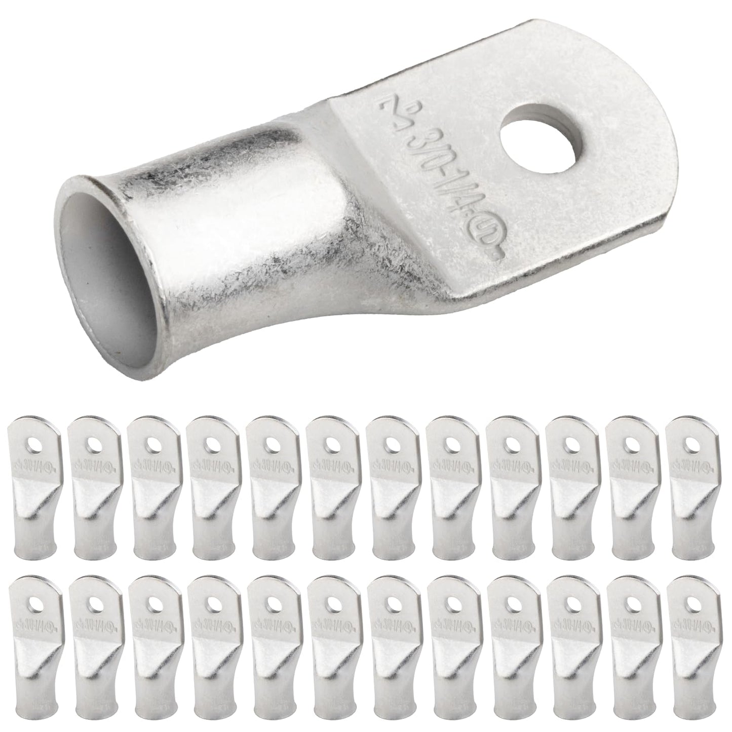 3/0 AWG (000 Gauge) 1/4" Stud, Tinned Copper Battery Cable Ends, Wire Lugs, Marine Grade, MD3014P