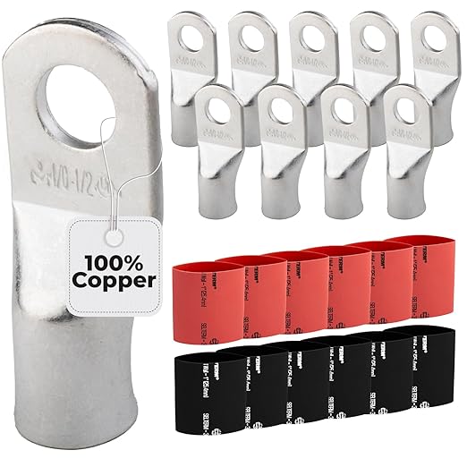 4/0 AWG (0000 Gauge) 1/2" Stud, Tinned Copper Battery Cable Ends, Wire Lugs, Marine Grade, MD4012P