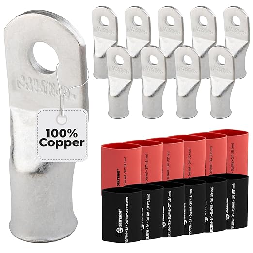 3/0 AWG (000 Gauge) 5/16" Stud, Tinned Copper Battery Cable Ends, Wire Lugs, Marine Grade, MD3056P
