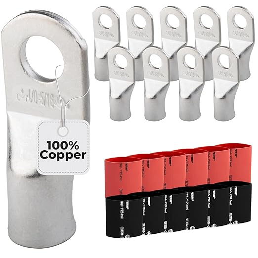 4/0 AWG (0000 Gauge) 5/16" Stud, Tinned Copper Battery Cable Ends, Wire Lugs, Marine Grade, MD4056P
