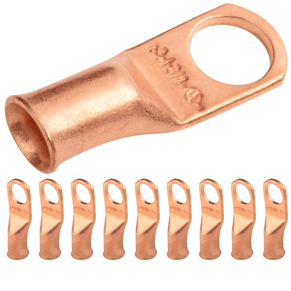4 AWG (4 Gauge) 3/8" Stud, Bare Copper Battery Cable Ends, Wire Lugs, Heavy Duty, MD0438U