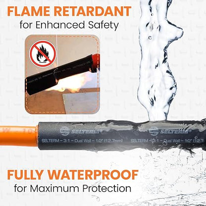 SELTERM 1/2" Black [50 Feet] Marine Grade Heat Shrink Tubing Roll, 3:1 Ratio Dual Wall Adhesive Lined Waterproof Heat Shrink Wrap Tube, for Battery Cable Lugs Wire Terminals Connectors