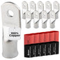 2/0 AWG (00 Gauge) 1/4" Stud, Tinned Copper Battery Cable Ends, Wire Lugs, Marine Grade, MD2014P
