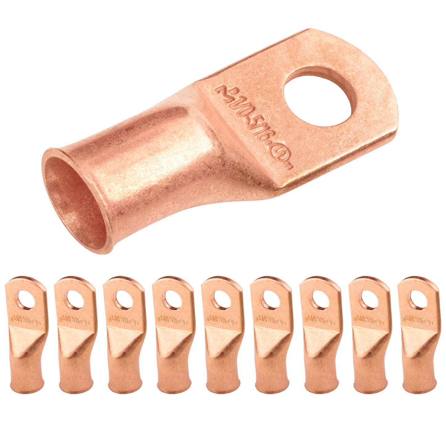1/0 AWG (0 Gauge) 5/16" Stud, Bare Copper Battery Cable Ends, Wire Lugs, Heavy Duty, MD1056U
