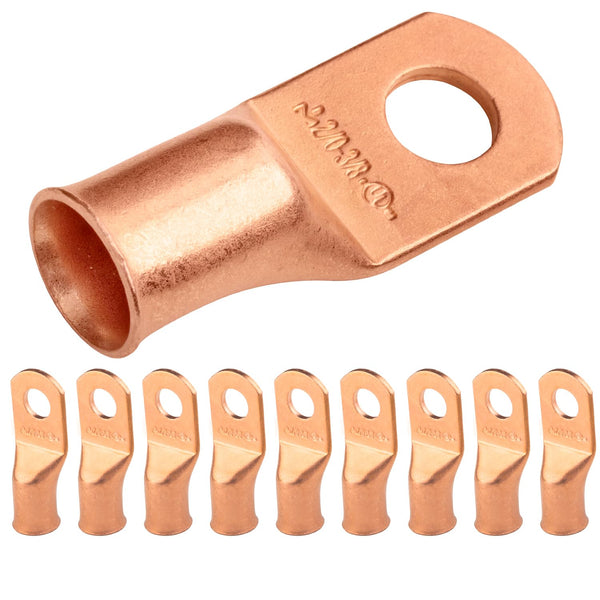 2/0 AWG (00 Gauge) 3/8" Stud, Bare Copper Battery Cable Ends, Wire Lugs, Heavy Duty, MD2038U