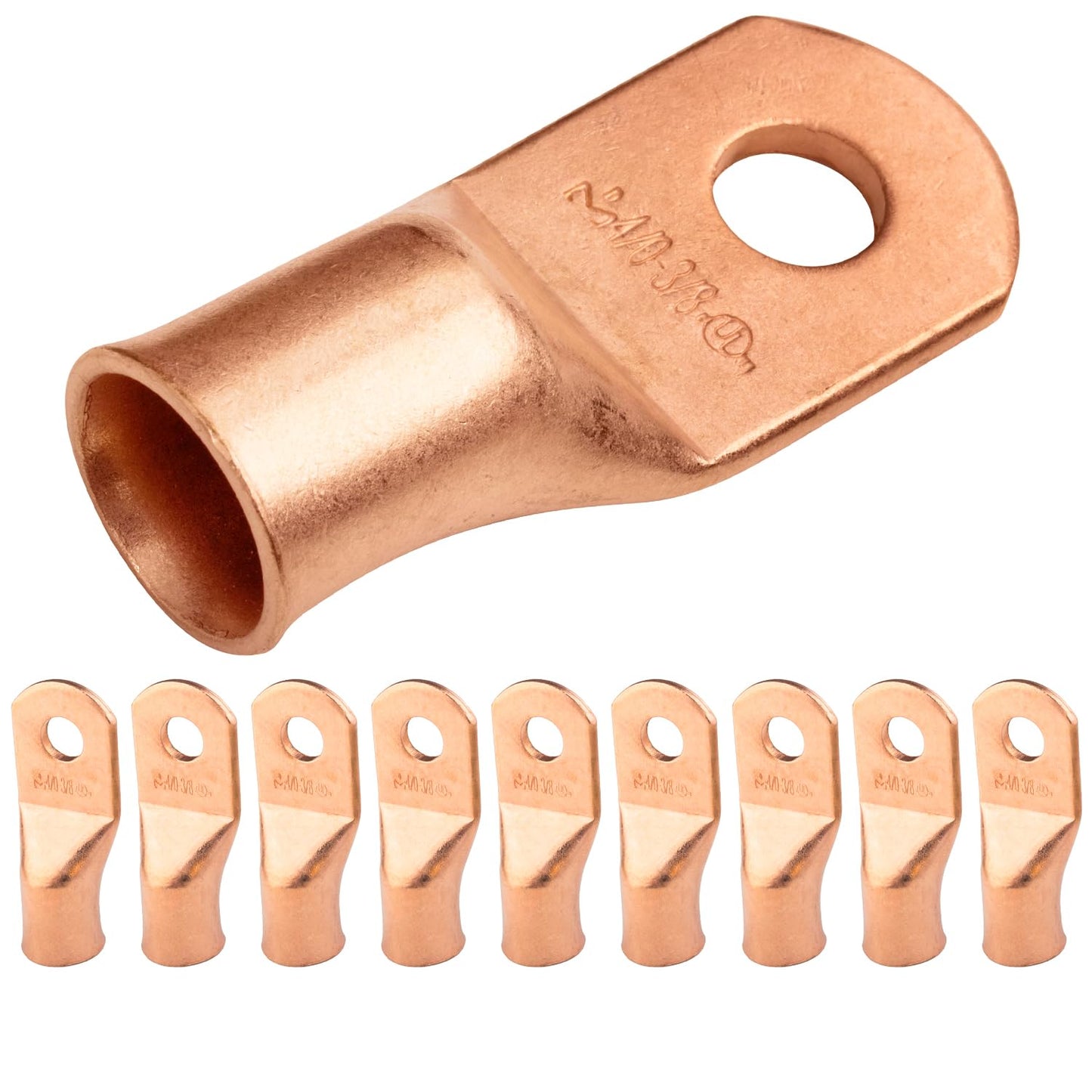4/0 AWG (0000 Gauge) 3/8" Stud, Bare Copper Battery Cable Ends, Wire Lugs, Heavy Duty, MD4038U