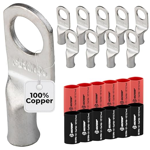 8 AWG (8 Gauge) 3/8" Stud, Tinned Copper Battery Cable Ends, Wire Lugs, Marine Grade, MD0838PW