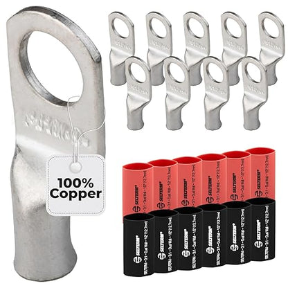 8 AWG (8 Gauge) 3/8" Stud, Tinned Copper Battery Cable Ends, Wire Lugs, Marine Grade, MD0838PW